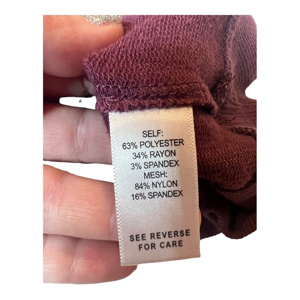 Fitz + Eddie Maroon Sheer Sleeves Shoulder Lightweight Crew Sweatshirt Athletic - Picture 9 of 13
